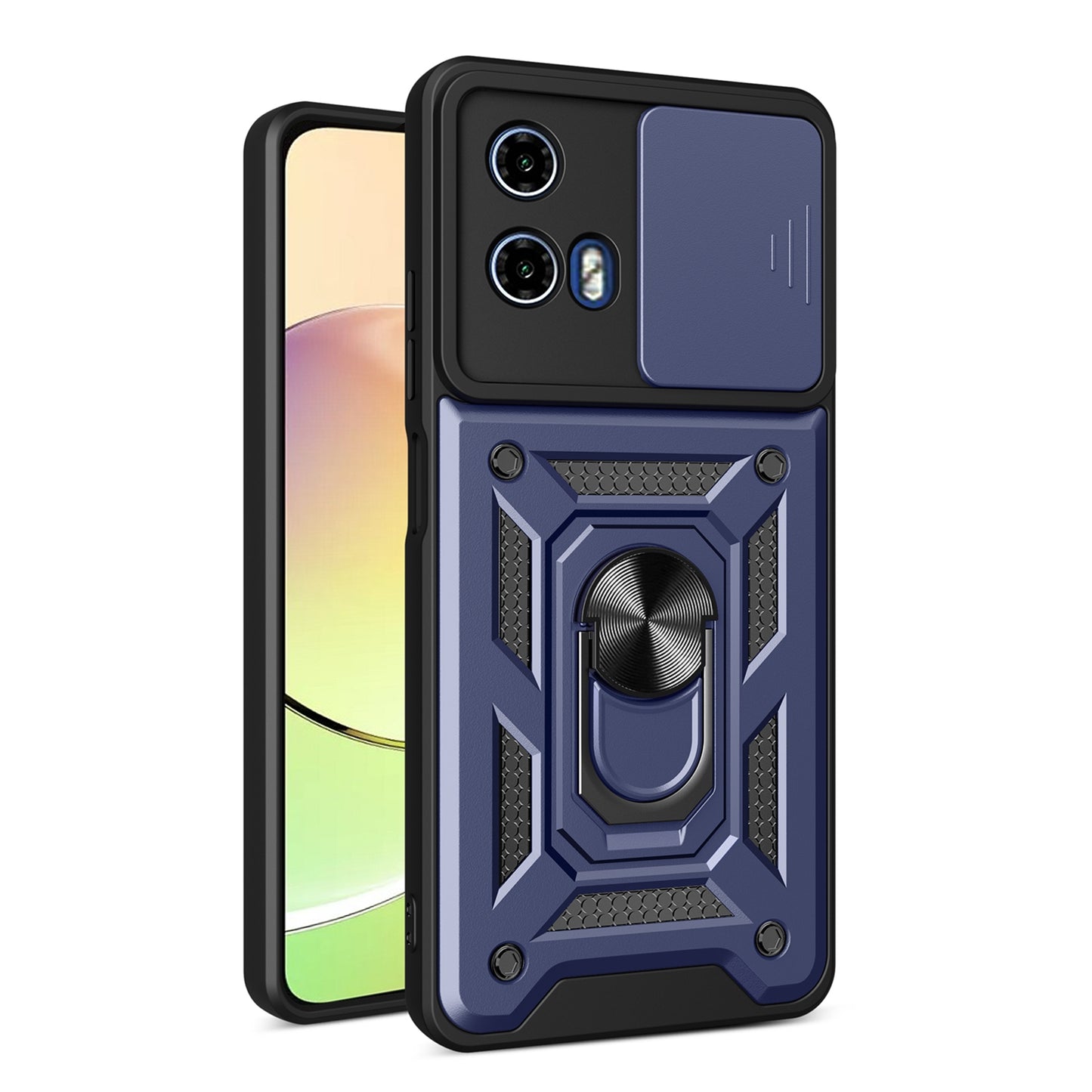 Motorola Moto G24 Sliding Camera Cover Magnetic Ring Stand Shockproof TPU + PC Protective Phone Case