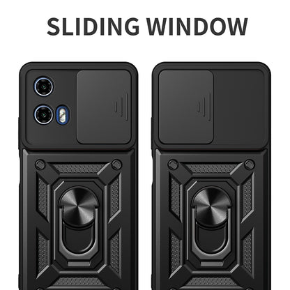 Motorola Moto G04 Sliding Camera Cover Magnetic Ring Stand Shockproof TPU + PC Protective Phone Case