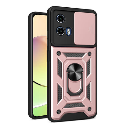 Motorola Moto G24 Sliding Camera Cover Magnetic Ring Stand Shockproof TPU + PC Protective Phone Case
