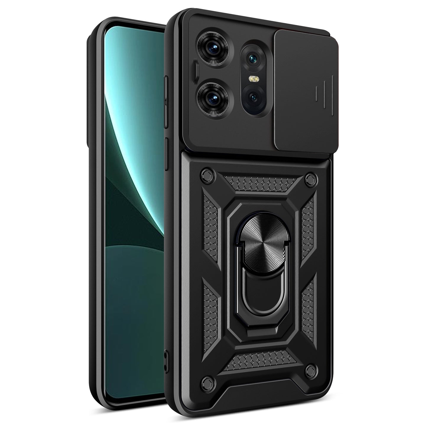 Motorola Edge 50 Pro Sliding Camera Cover Magnetic Ring Stand Shockproof TPU + PC Protective Phone Case