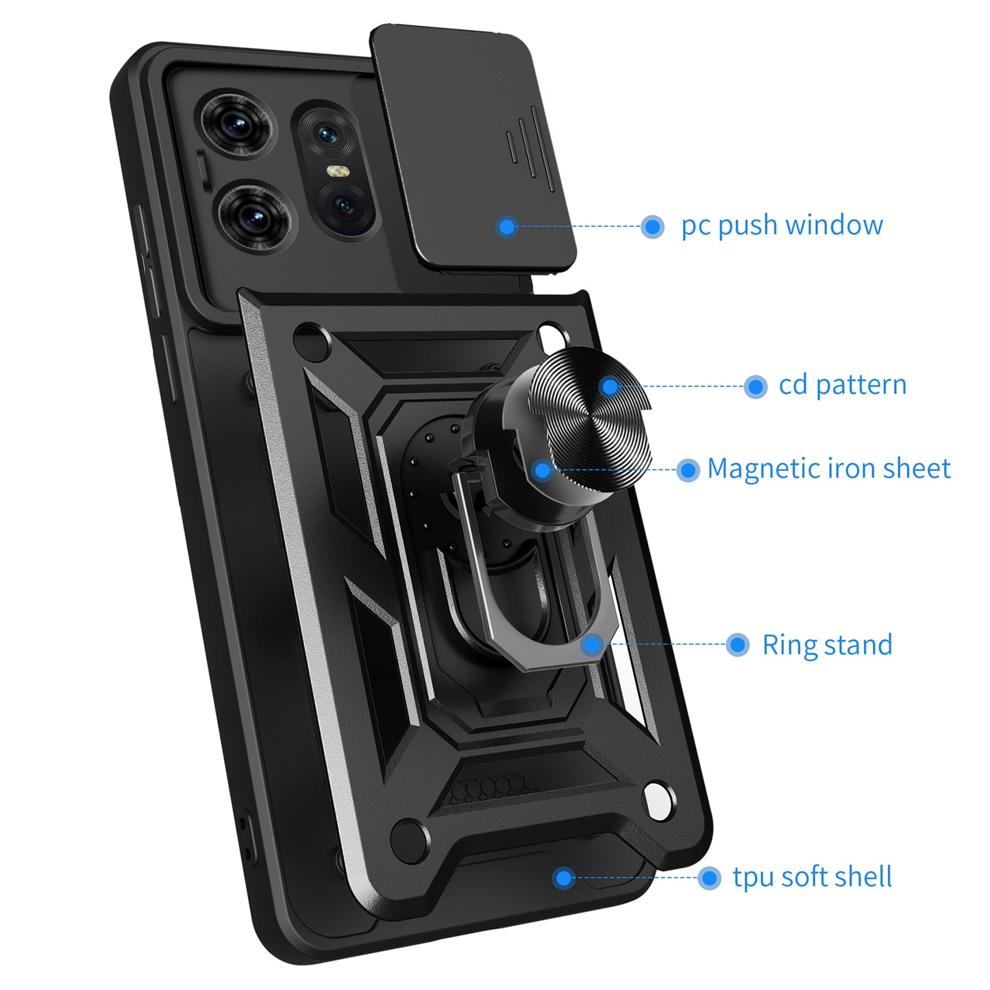 Motorola Edge 50 Pro Sliding Camera Cover Magnetic Ring Stand Shockproof TPU + PC Protective Phone Case