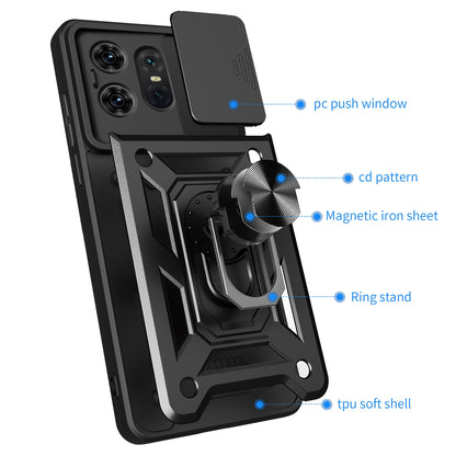 Motorola Edge 50 Pro Sliding Camera Cover Magnetic Ring Stand Shockproof TPU + PC Protective Phone Case