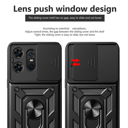 Motorola Edge 50 Pro Sliding Camera Cover Magnetic Ring Stand Shockproof TPU + PC Protective Phone Case