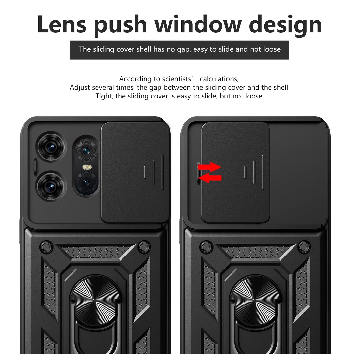 Motorola Edge 50 Pro Sliding Camera Cover Magnetic Ring Stand Shockproof TPU + PC Protective Phone Case