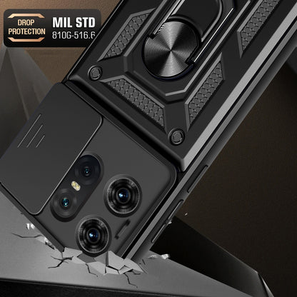 Motorola Edge 50 Pro Sliding Camera Cover Magnetic Ring Stand Shockproof TPU + PC Protective Phone Case