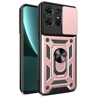 Motorola Edge 50 Pro Sliding Camera Cover Magnetic Ring Stand Shockproof TPU + PC Protective Phone Case