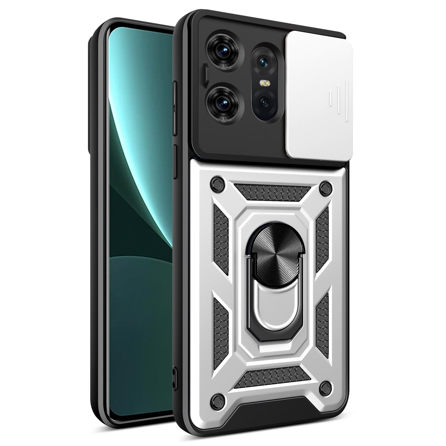 Motorola Edge 50 Pro Sliding Camera Cover Magnetic Ring Stand Shockproof TPU + PC Protective Phone Case