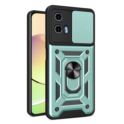Motorola Moto G34 5G Sliding Camera Cover Magnetic Ring Stand Shockproof TPU + PC Protective Phone Case