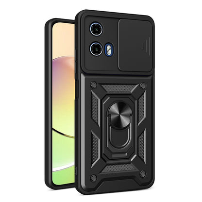 Motorola Moto G34 5G Sliding Camera Cover Magnetic Ring Stand Shockproof TPU + PC Protective Phone Case