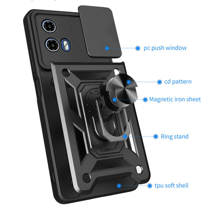 Motorola Moto G34 5G Sliding Camera Cover Magnetic Ring Stand Shockproof TPU + PC Protective Phone Case