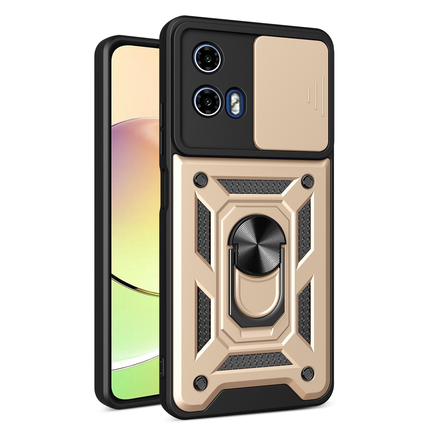 Motorola Moto G34 5G Sliding Camera Cover Magnetic Ring Stand Shockproof TPU + PC Protective Phone Case