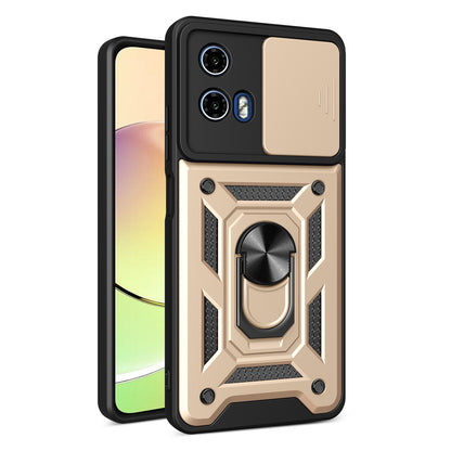 Motorola Moto G34 5G Sliding Camera Cover Magnetic Ring Stand Shockproof TPU + PC Protective Phone Case