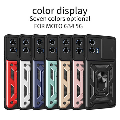 Motorola Moto G34 5G Sliding Camera Cover Magnetic Ring Stand Shockproof TPU + PC Protective Phone Case