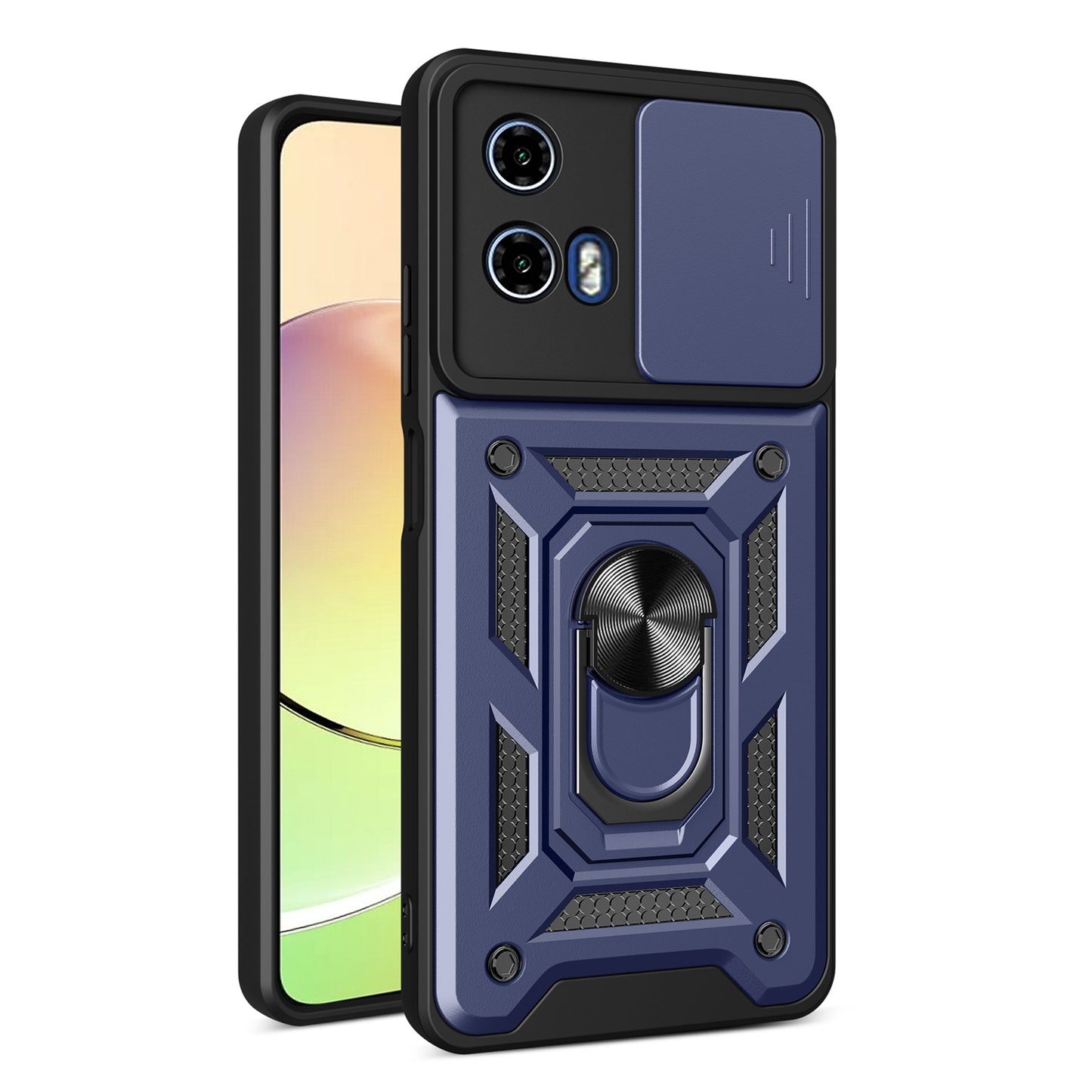 Motorola Moto G34 5G Sliding Camera Cover Magnetic Ring Stand Shockproof TPU + PC Protective Phone Case