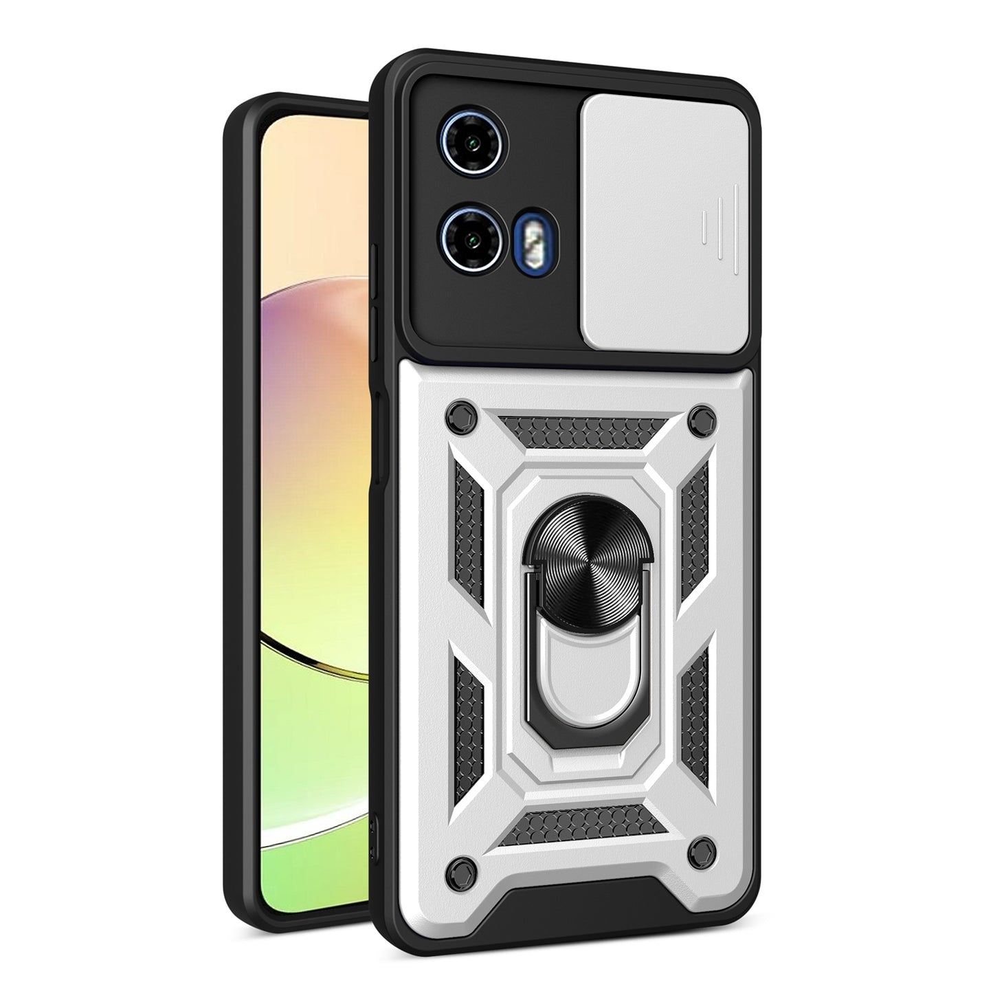Motorola Moto G34 5G Sliding Camera Cover Magnetic Ring Stand Shockproof TPU + PC Protective Phone Case