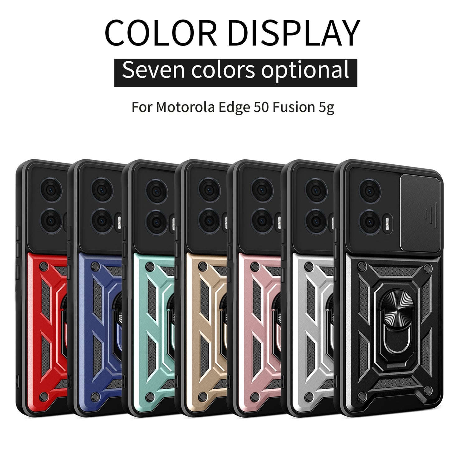 Motorola Edge 50 Fusion Sliding Camera Cover Magnetic Ring Stand Shockproof TPU + PC Protective Phone Case