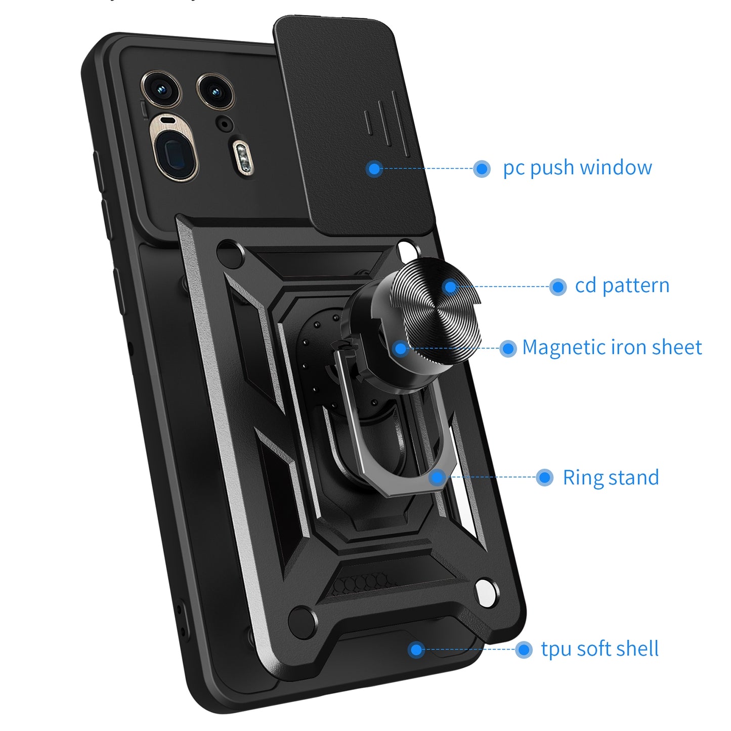 Motorola Edge 50 Ultra Sliding Camera Cover Magnetic Ring Stand Shockproof TPU + PC Protective Phone Case