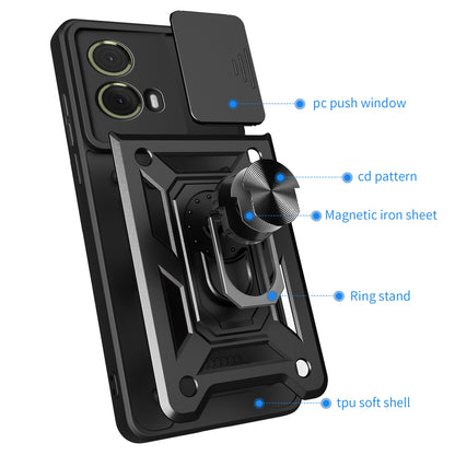 Motorola S50 Neo Sliding Camera Cover Magnetic Ring Stand Shockproof TPU + PC Protective Phone Case