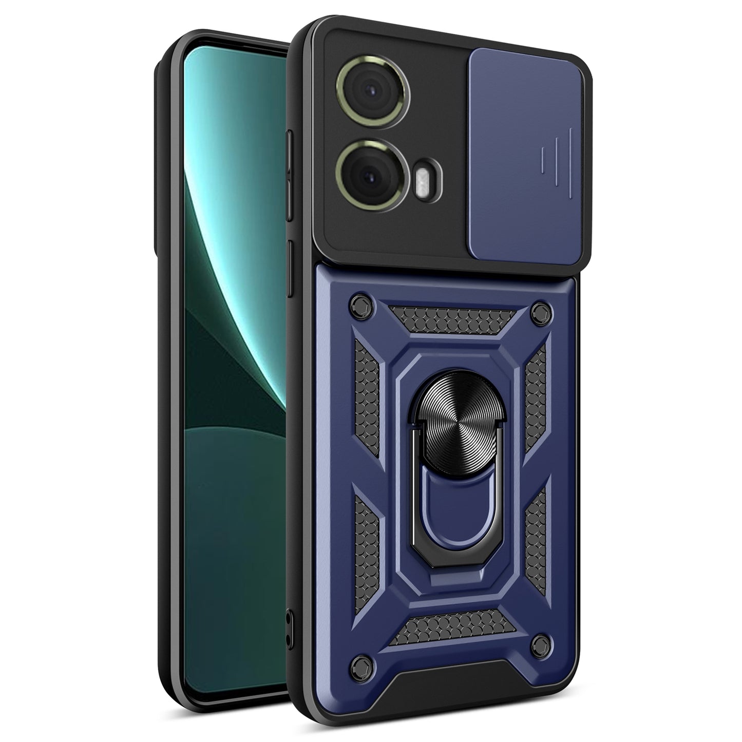 Motorola Moto G85 Sliding Camera Cover Magnetic Ring Stand Shockproof TPU + PC Protective Phone Case