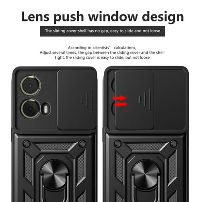 Motorola Moto G85 Sliding Camera Cover Magnetic Ring Stand Shockproof TPU + PC Protective Phone Case