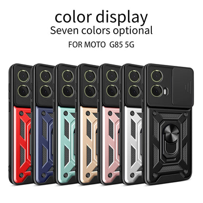 Motorola Moto G85 Sliding Camera Cover Magnetic Ring Stand Shockproof TPU + PC Protective Phone Case