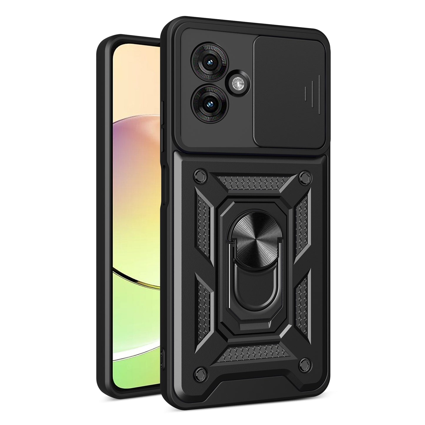Motorola Moto G55 Sliding Camera Cover Magnetic Ring Stand Shockproof TPU + PC Protective Phone Case