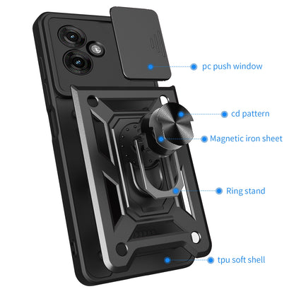 Motorola Moto G55 Sliding Camera Cover Magnetic Ring Stand Shockproof TPU + PC Protective Phone Case