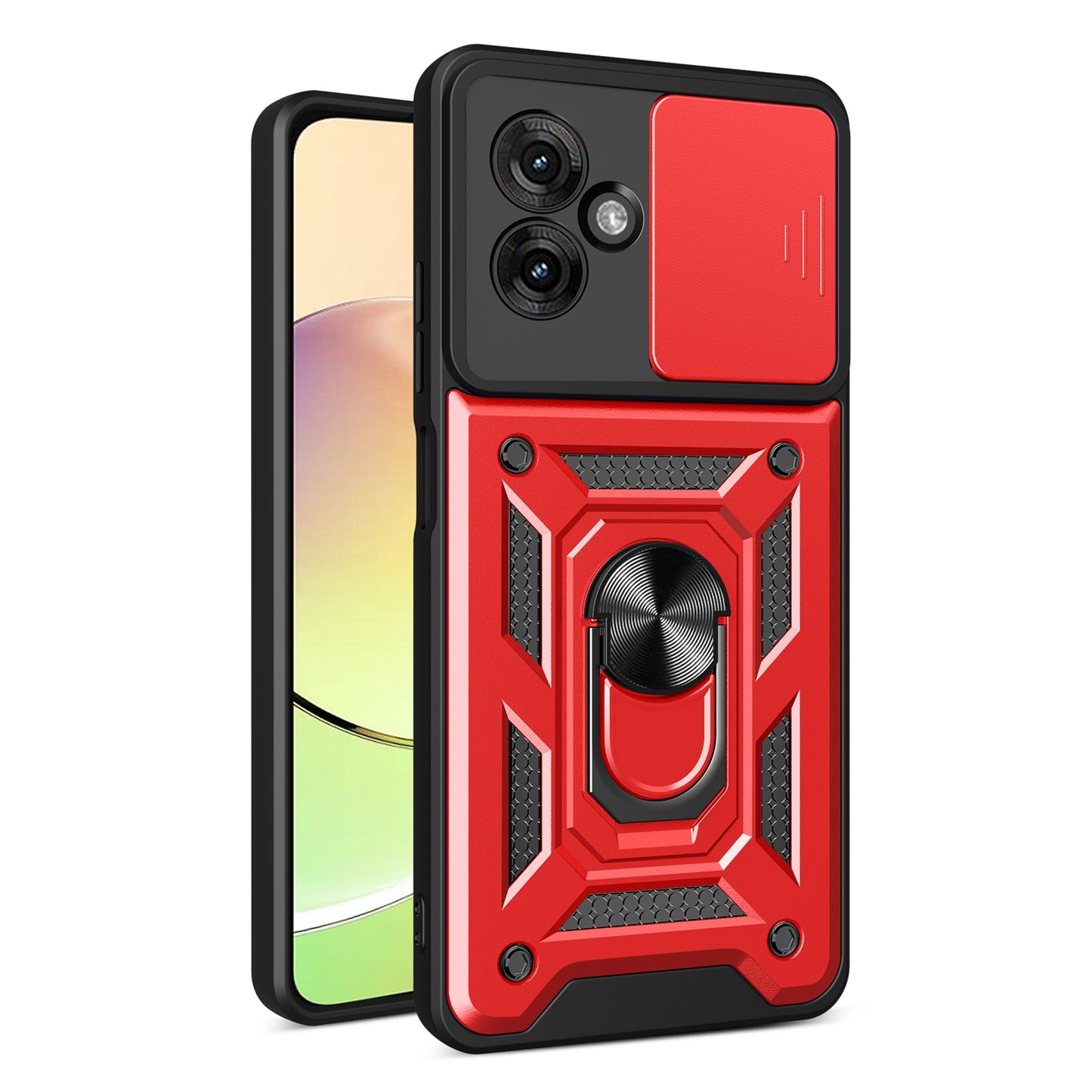 Motorola Moto G55 Sliding Camera Cover Magnetic Ring Stand Shockproof TPU + PC Protective Phone Case