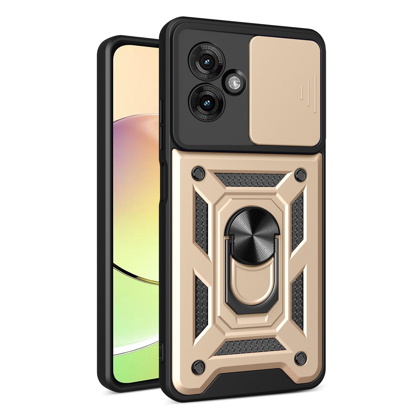 Motorola Moto G55 Sliding Camera Cover Magnetic Ring Stand Shockproof TPU + PC Protective Phone Case