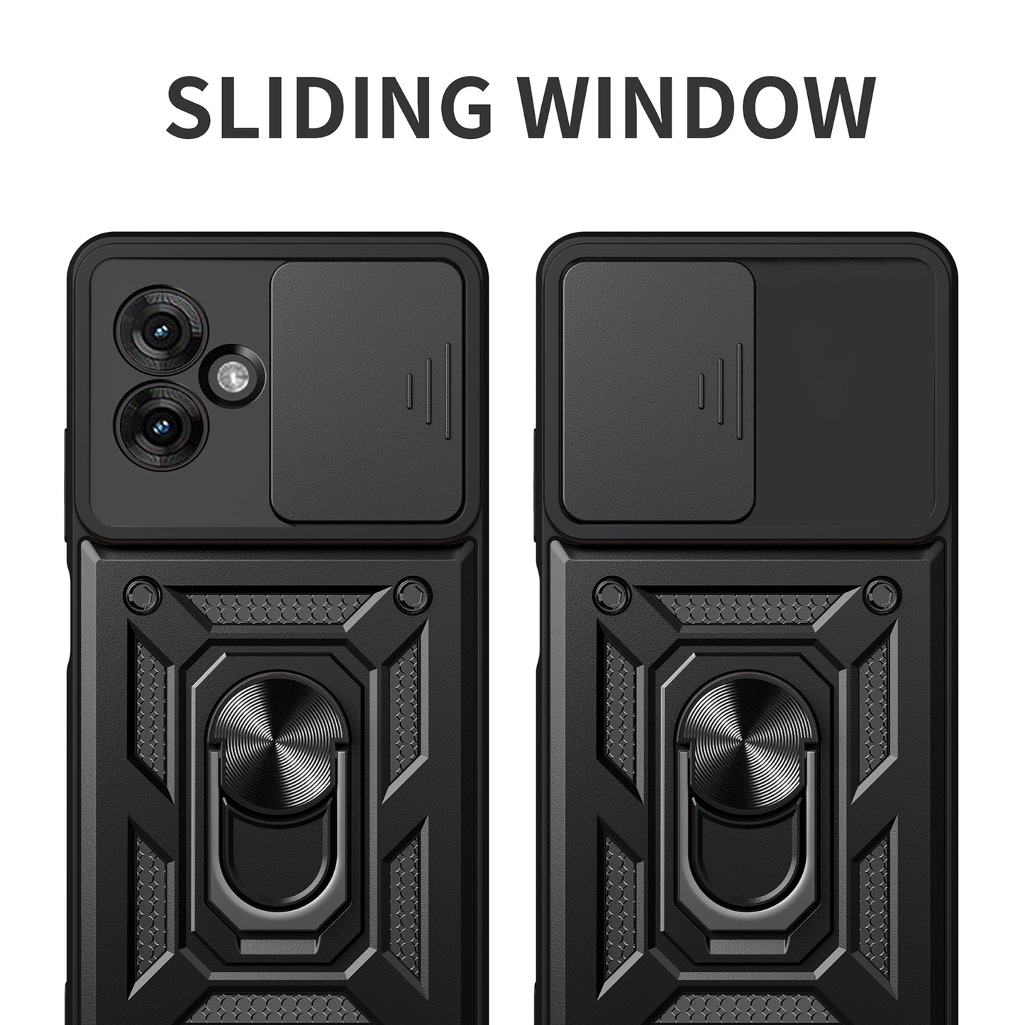 Motorola Moto G55 Sliding Camera Cover Magnetic Ring Stand Shockproof TPU + PC Protective Phone Case