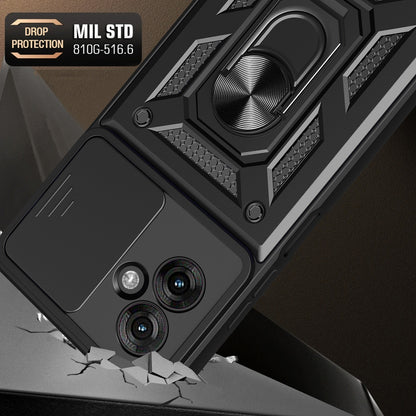Motorola Moto G55 Sliding Camera Cover Magnetic Ring Stand Shockproof TPU + PC Protective Phone Case