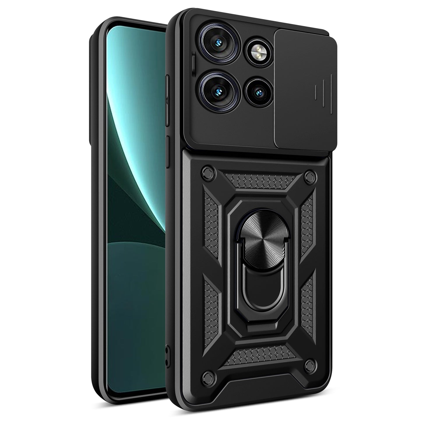 Motorola Edge 50 Neo Sliding Camera Cover Magnetic Ring Stand Shockproof TPU + PC Protective Phone Case
