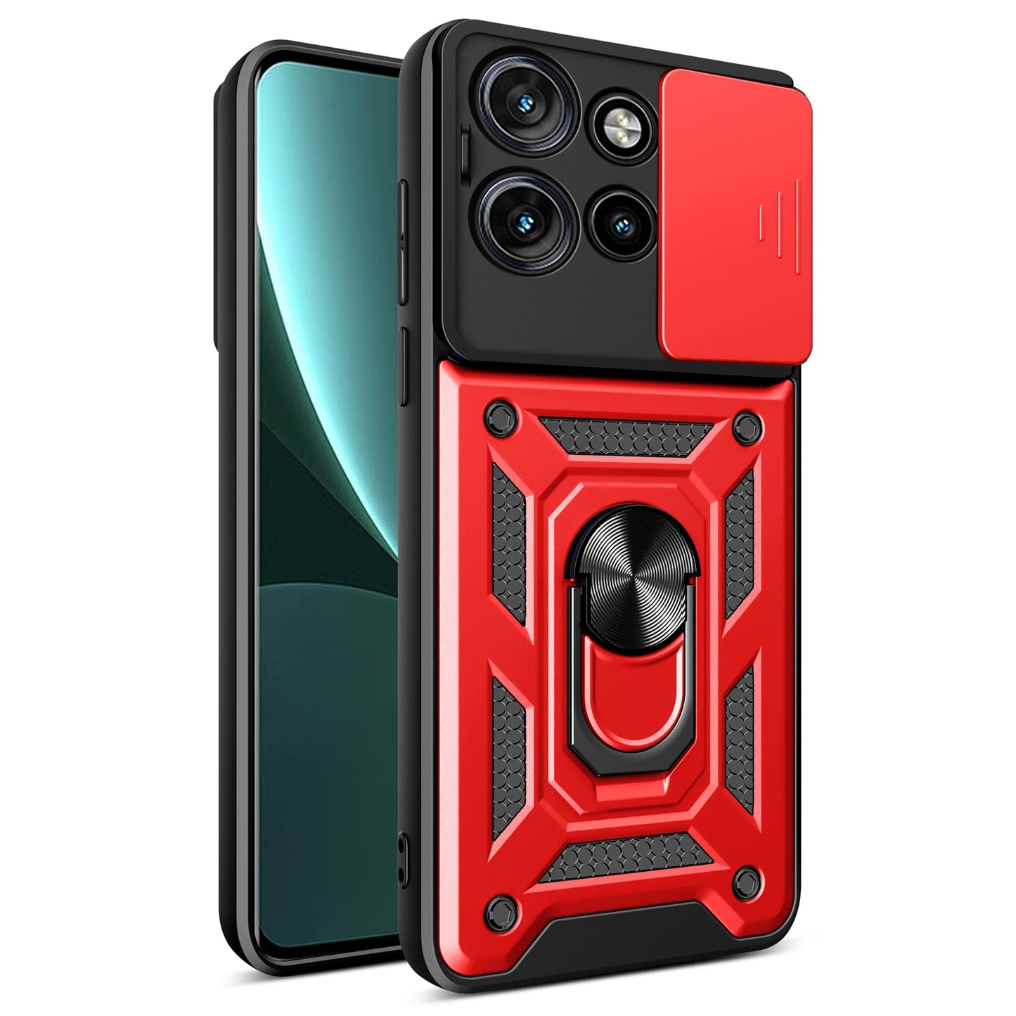 Motorola Edge 50 Neo Sliding Camera Cover Magnetic Ring Stand Shockproof TPU + PC Protective Phone Case