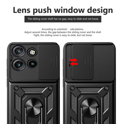 Motorola Edge 50 Neo Sliding Camera Cover Magnetic Ring Stand Shockproof TPU + PC Protective Phone Case