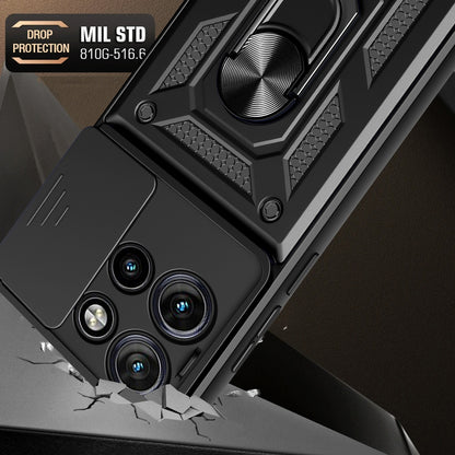 Motorola Edge 50 Neo Sliding Camera Cover Magnetic Ring Stand Shockproof TPU + PC Protective Phone Case