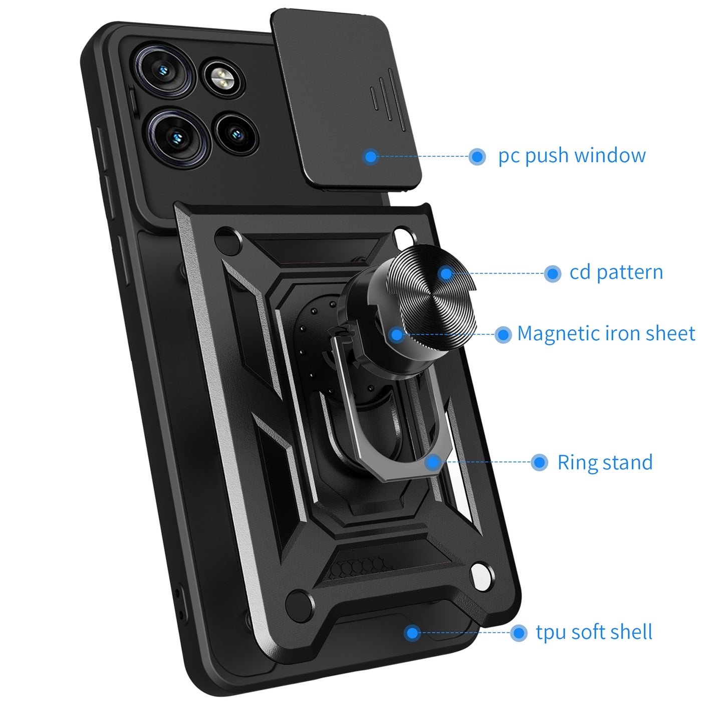 Motorola Edge 50 Neo Sliding Camera Cover Magnetic Ring Stand Shockproof TPU + PC Protective Phone Case