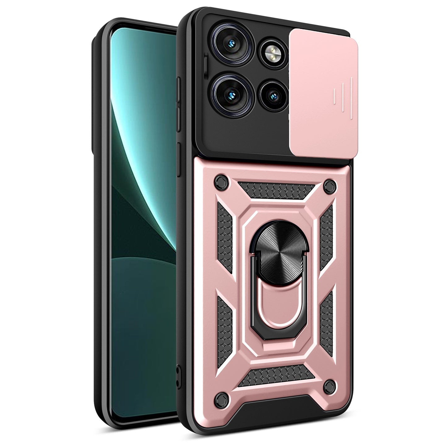 Motorola Edge 50 Neo Sliding Camera Cover Magnetic Ring Stand Shockproof TPU + PC Protective Phone Case