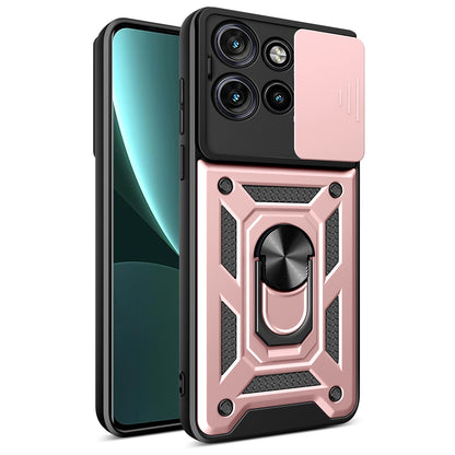 Motorola Edge 50 Neo Sliding Camera Cover Magnetic Ring Stand Shockproof TPU + PC Protective Phone Case