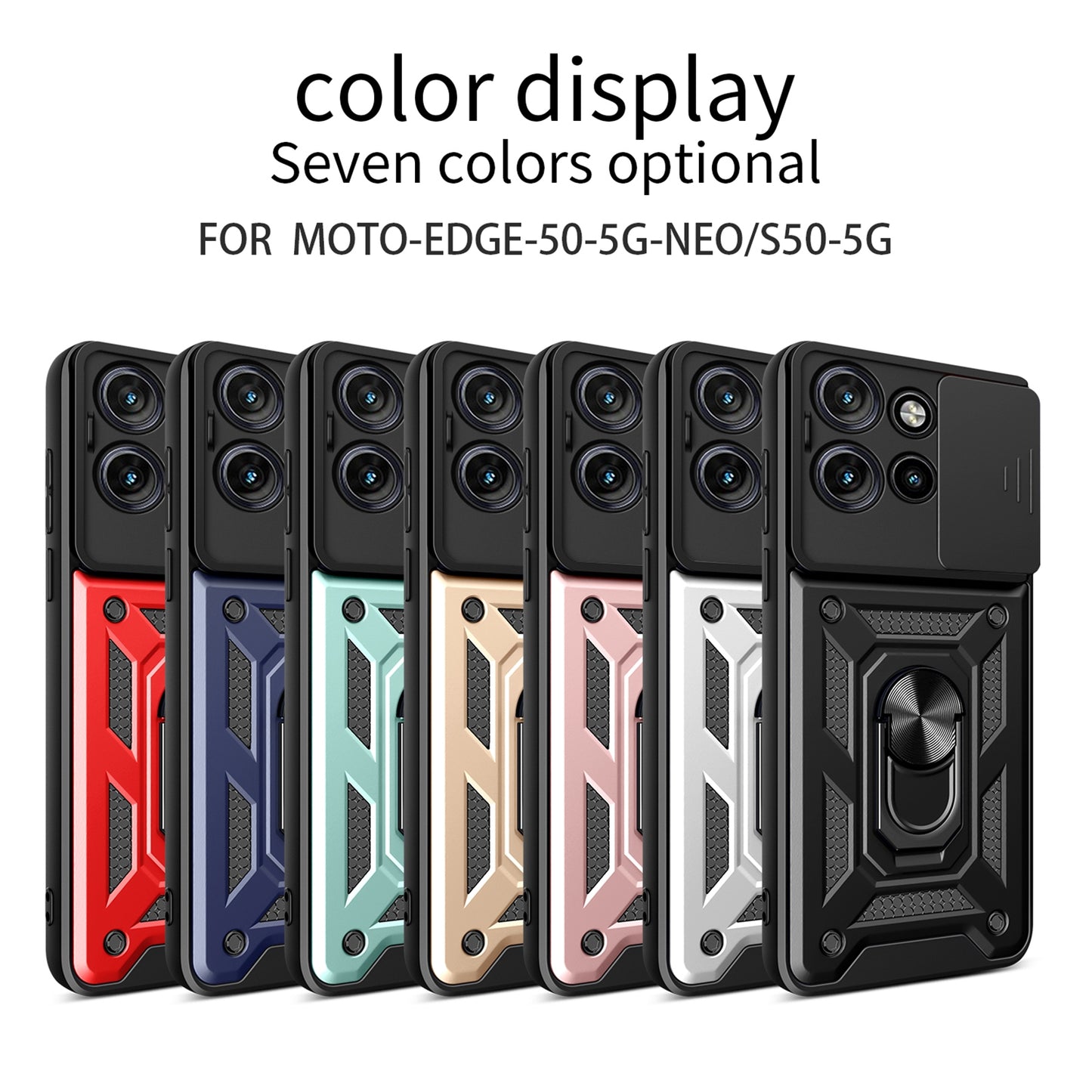 Motorola Edge 50 Neo Sliding Camera Cover Magnetic Ring Stand Shockproof TPU + PC Protective Phone Case