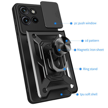 Motorola Edge 50 Neo Sliding Camera Cover Magnetic Ring Stand Shockproof TPU + PC Protective Phone Case