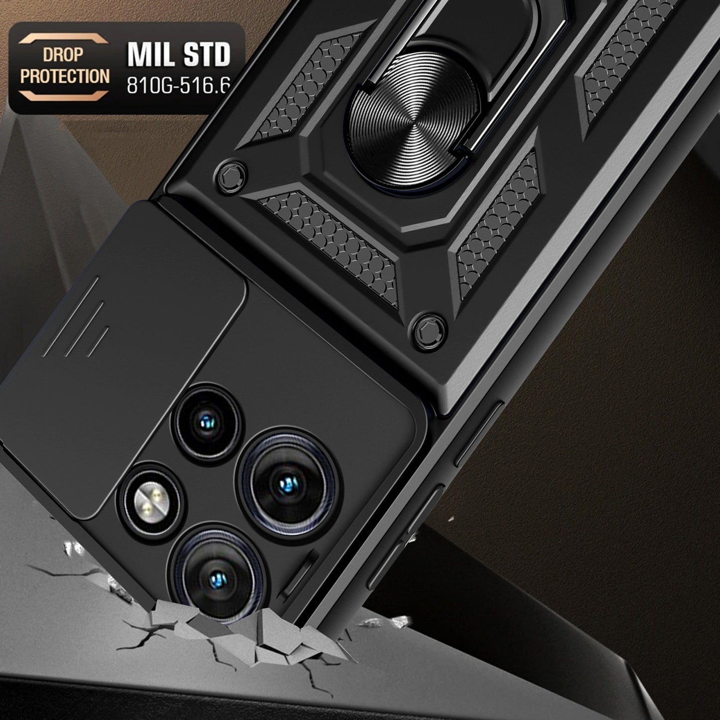 Motorola Edge 50 Neo Sliding Camera Cover Magnetic Ring Stand Shockproof TPU + PC Protective Phone Case