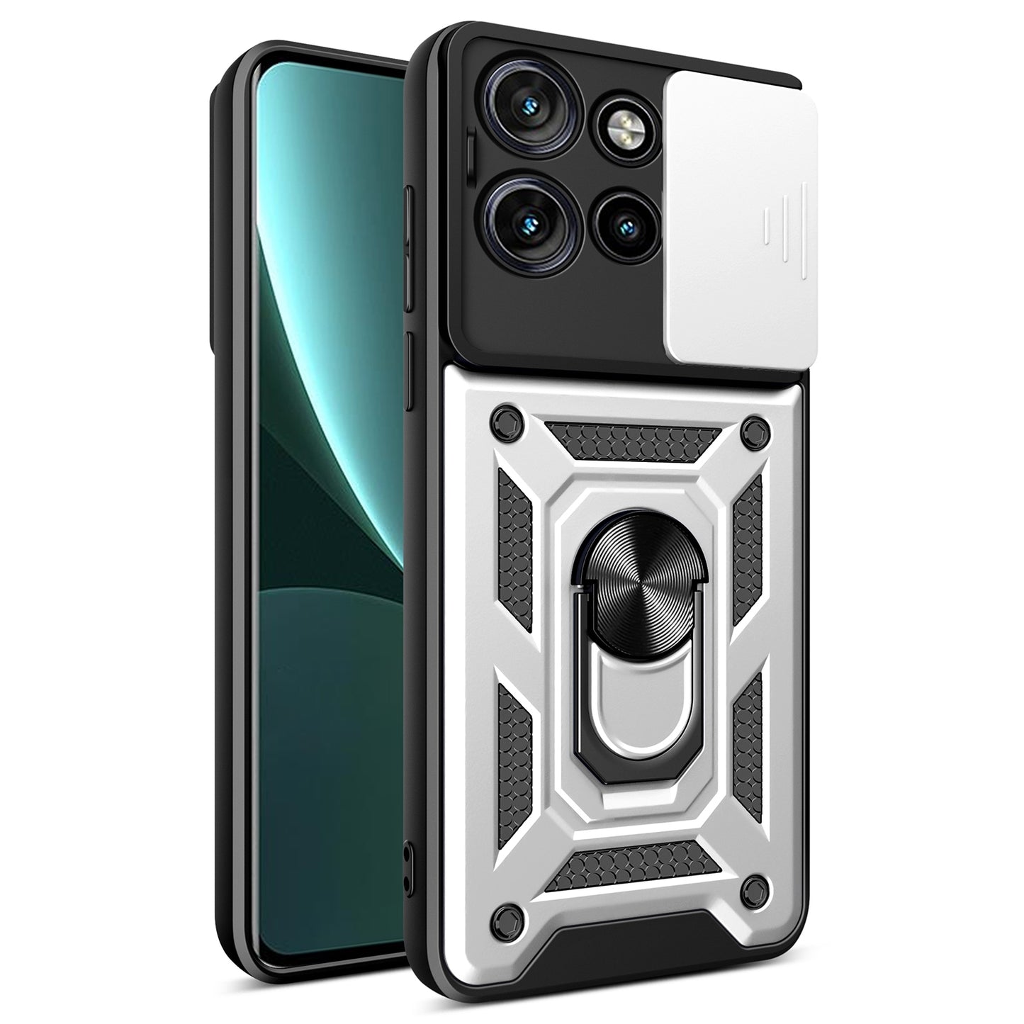 Motorola Edge 50 Neo Sliding Camera Cover Magnetic Ring Stand Shockproof TPU + PC Protective Phone Case