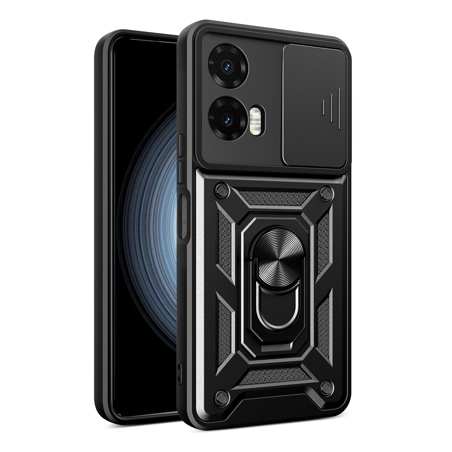 Motorola Moto G35 5G Sliding Camera Cover Magnetic Ring Stand Shockproof TPU + PC Protective Phone Case