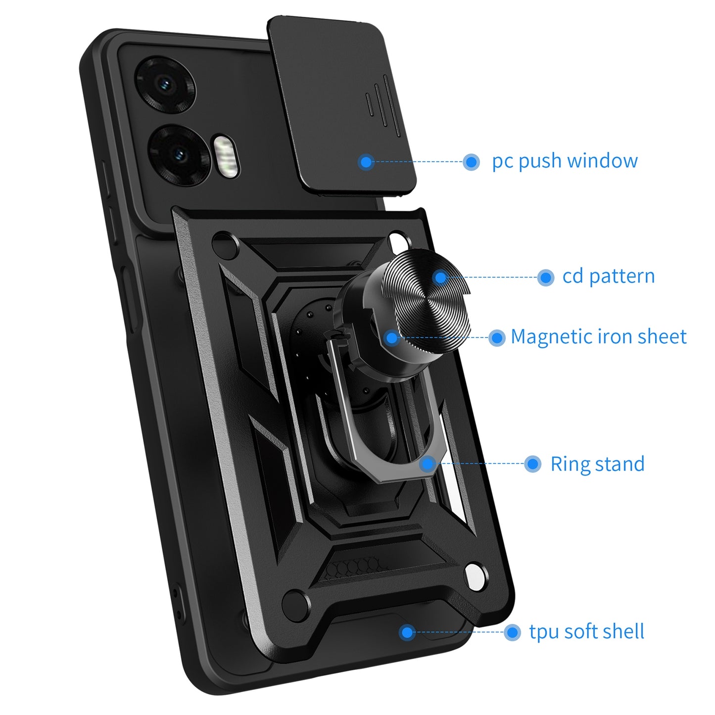 Motorola Moto G35 5G Sliding Camera Cover Magnetic Ring Stand Shockproof TPU + PC Protective Phone Case