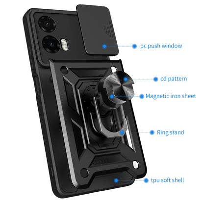 Motorola Moto G35 5G Sliding Camera Cover Magnetic Ring Stand Shockproof TPU + PC Protective Phone Case