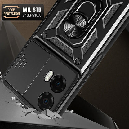Motorola Moto G35 5G Sliding Camera Cover Magnetic Ring Stand Shockproof TPU + PC Protective Phone Case