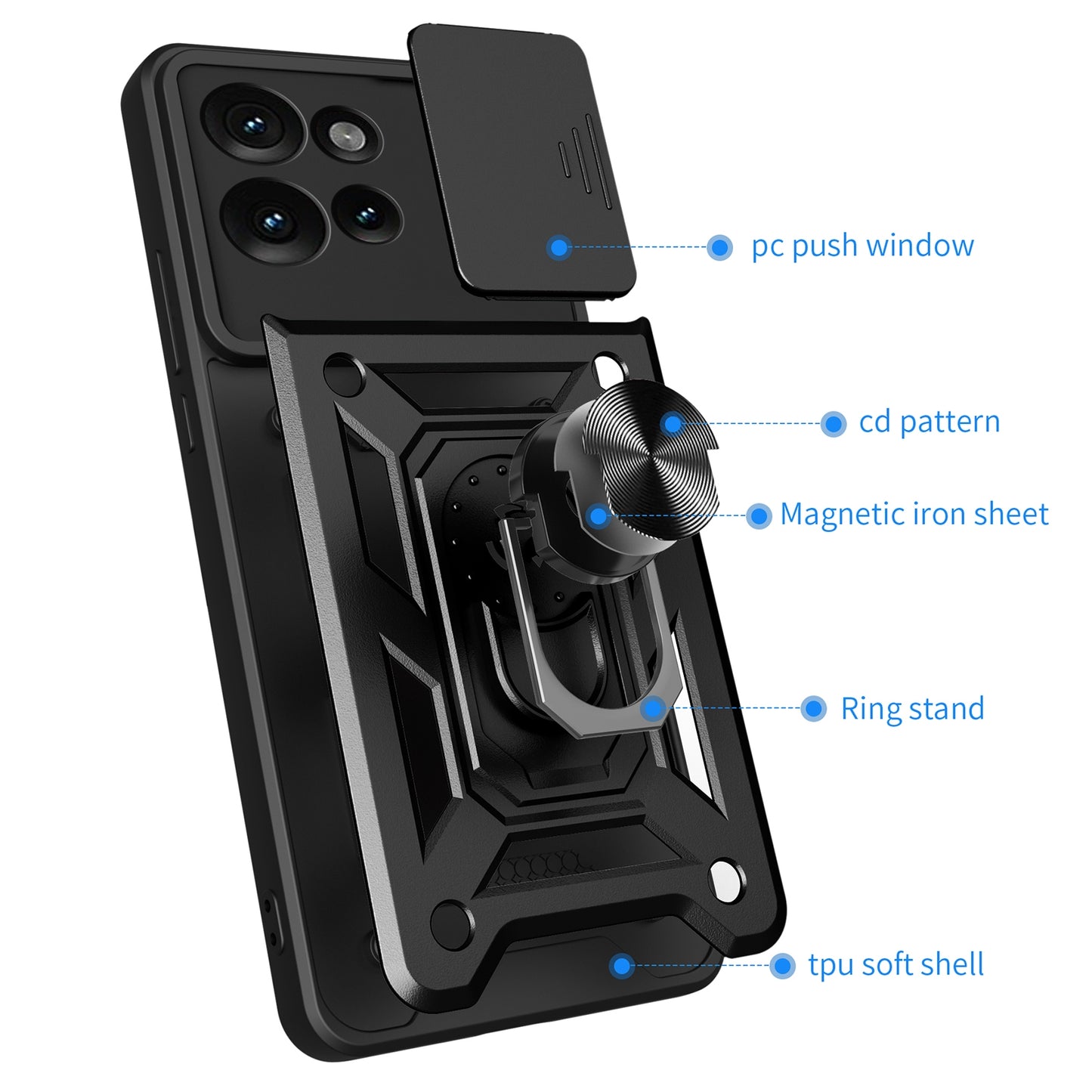 Motorola Edge 50 5G Sliding Camera Cover Magnetic Ring Stand Shockproof TPU + PC Protective Phone Case