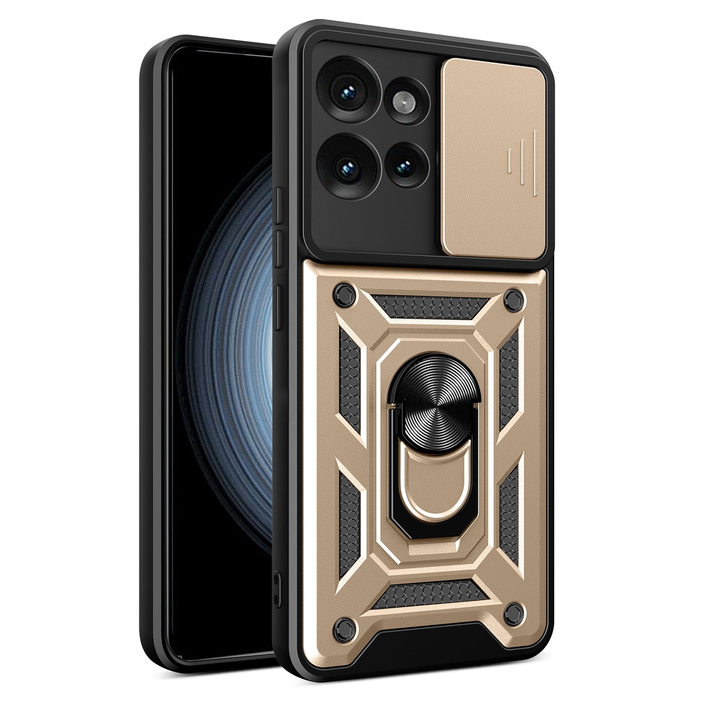 Motorola Edge 50 5G Sliding Camera Cover Magnetic Ring Stand Shockproof TPU + PC Protective Phone Case