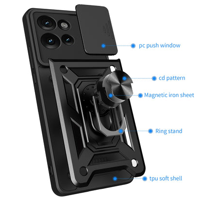 Motorola Edge 50 5G Sliding Camera Cover Magnetic Ring Stand Shockproof TPU + PC Protective Phone Case
