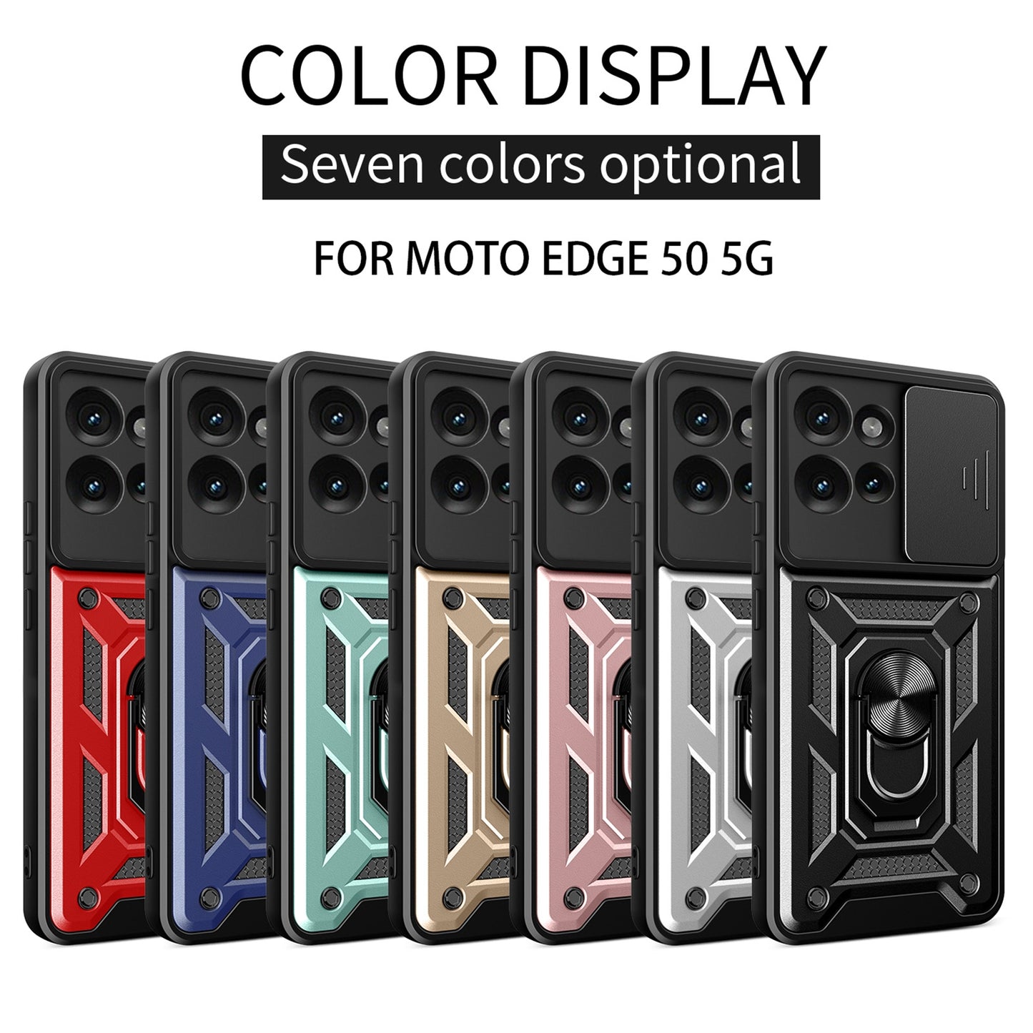 Motorola Edge 50 5G Sliding Camera Cover Magnetic Ring Stand Shockproof TPU + PC Protective Phone Case